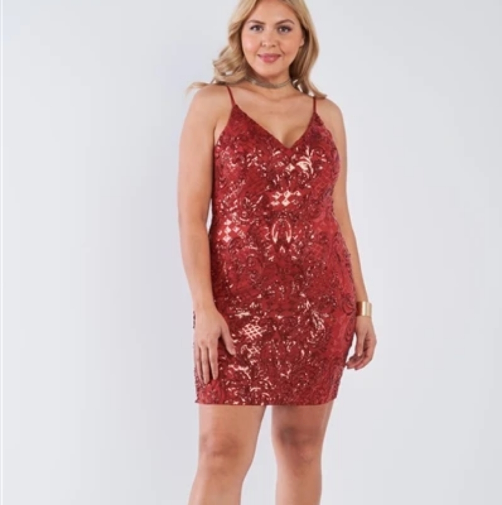 Plus Size V-Neck Sequin Bodycon Dress